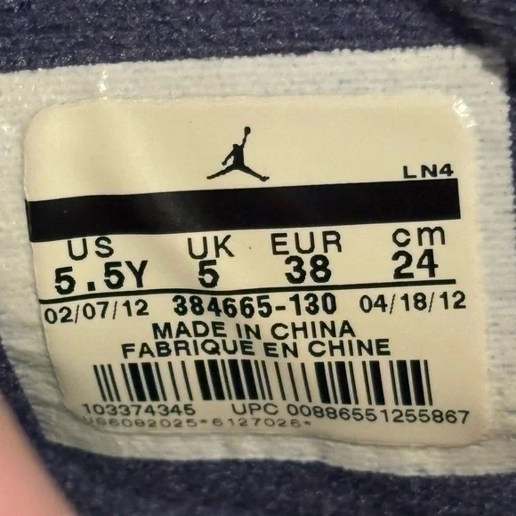 Nike Air Jordan VI 6 Retro 2012 Olympic White Navy Blue 384665-130 Size 5.5Y - Picture 7 of 9